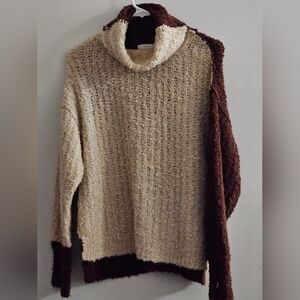 Lush Cream and Brown Cowl Neck Sweater